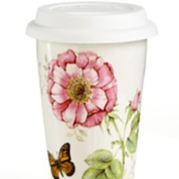 Lenox Porcelain Travel Mug Pink Flower & Butterflh - Picture 2 of 5